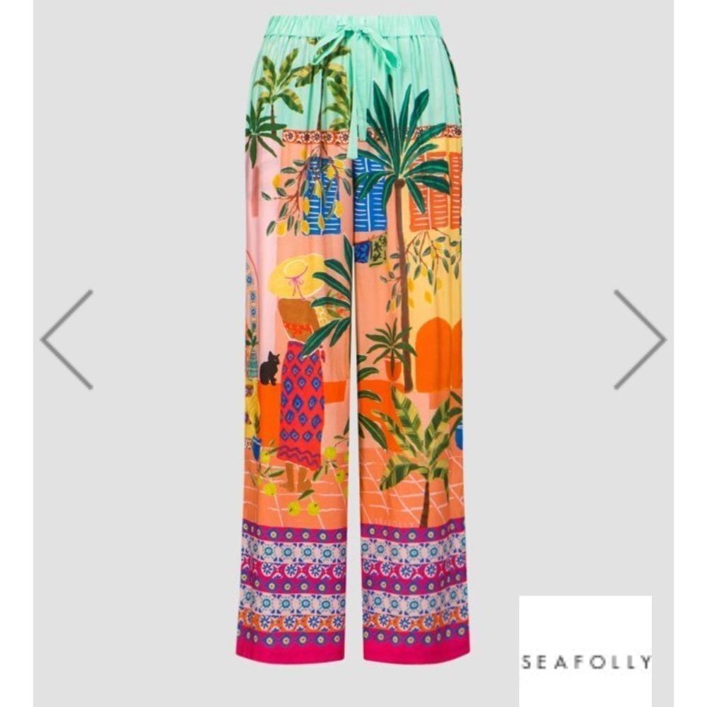 Seafolly On Vacation Silk Pant size Medium Cat Lovers - Picture 2 of 13